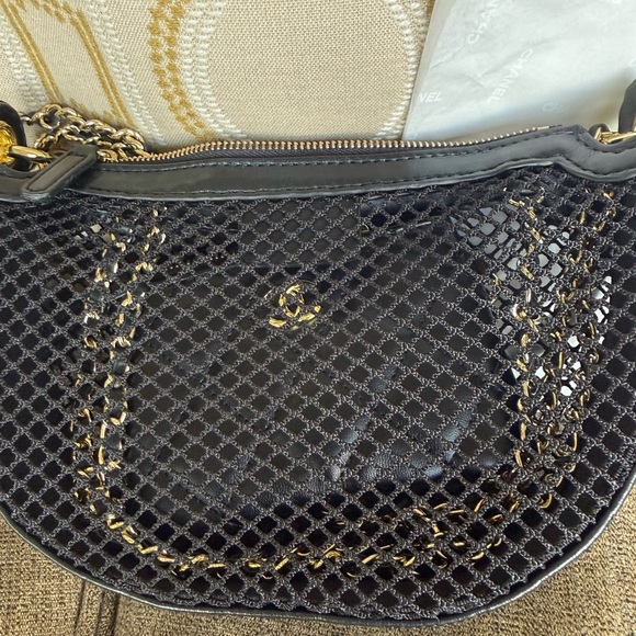 Chanel Black and Gold Mesh Half Moon Shoulder Bag NWT - Picture 6 of 8